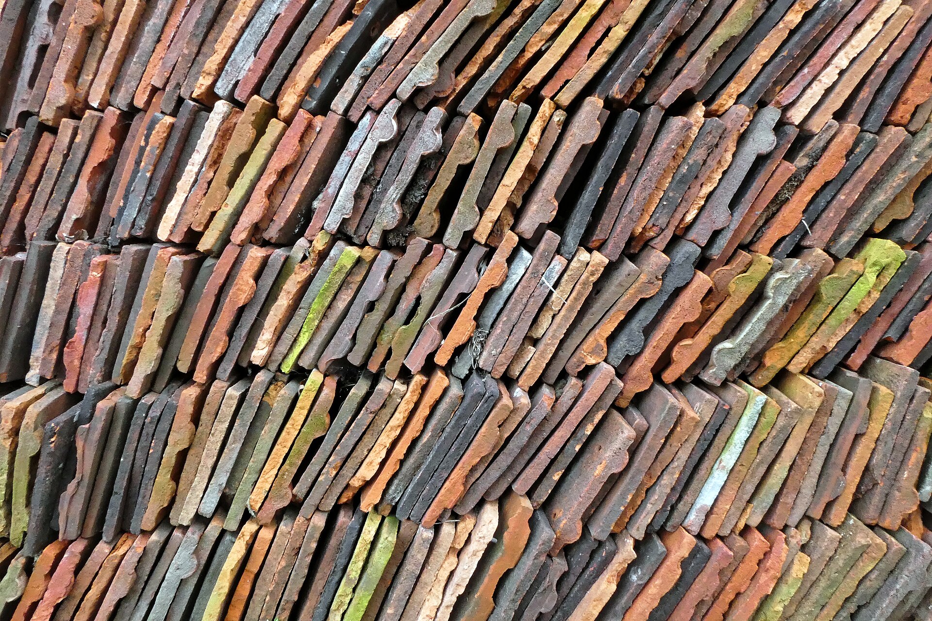 Stack of clay roof tiles, West Sussex