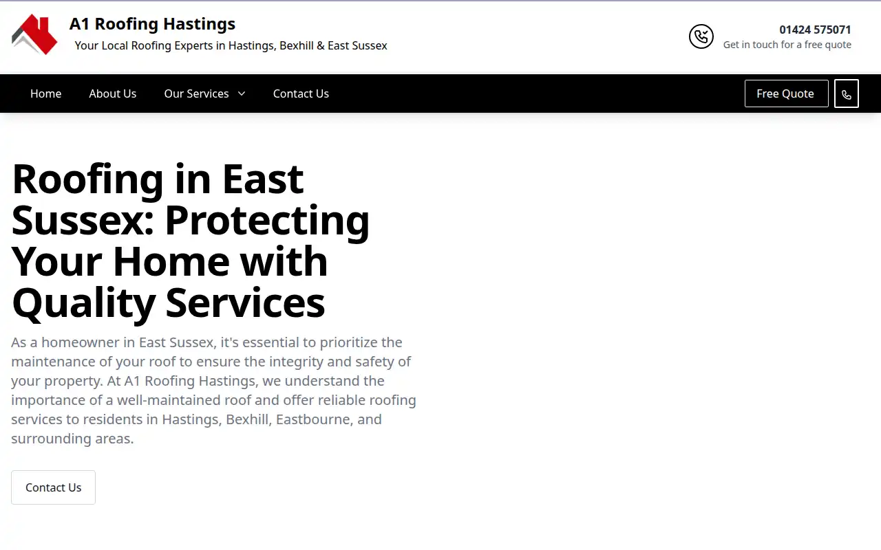 A1 Roofing Hastings website homepage