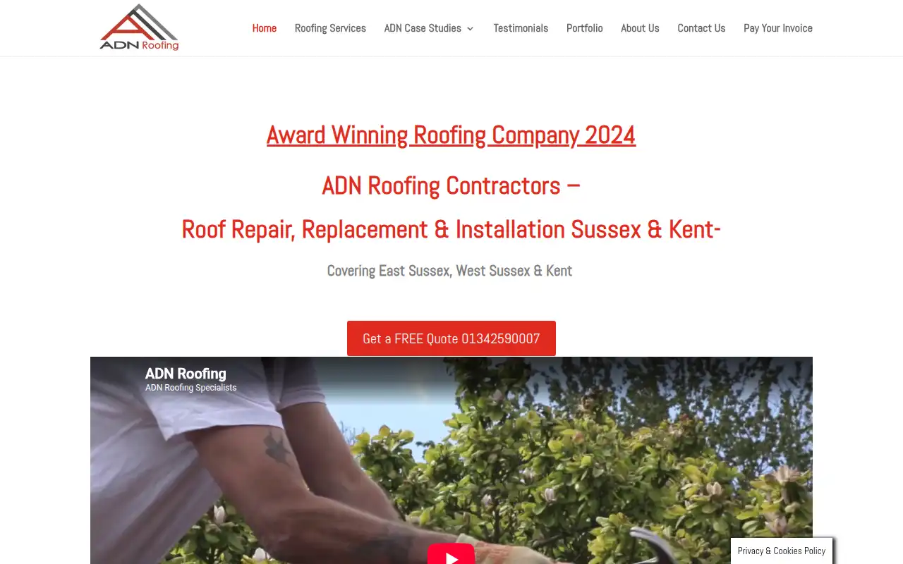 ADN Roofing website homepage