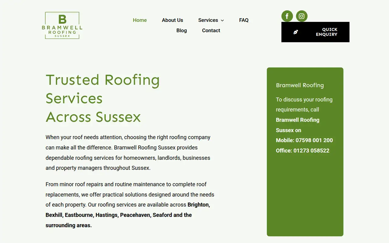 Bramwell Roofing Sussex website homepage