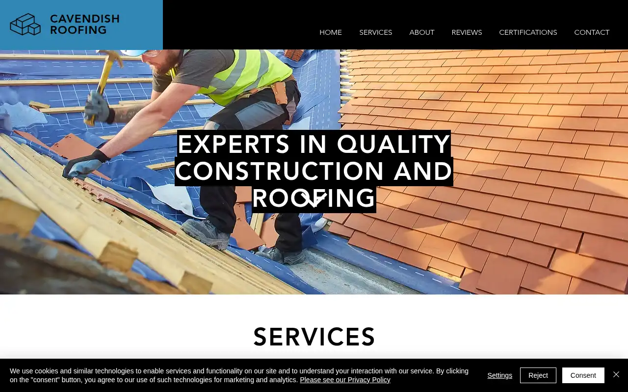 Cavendish Roofing website homepage