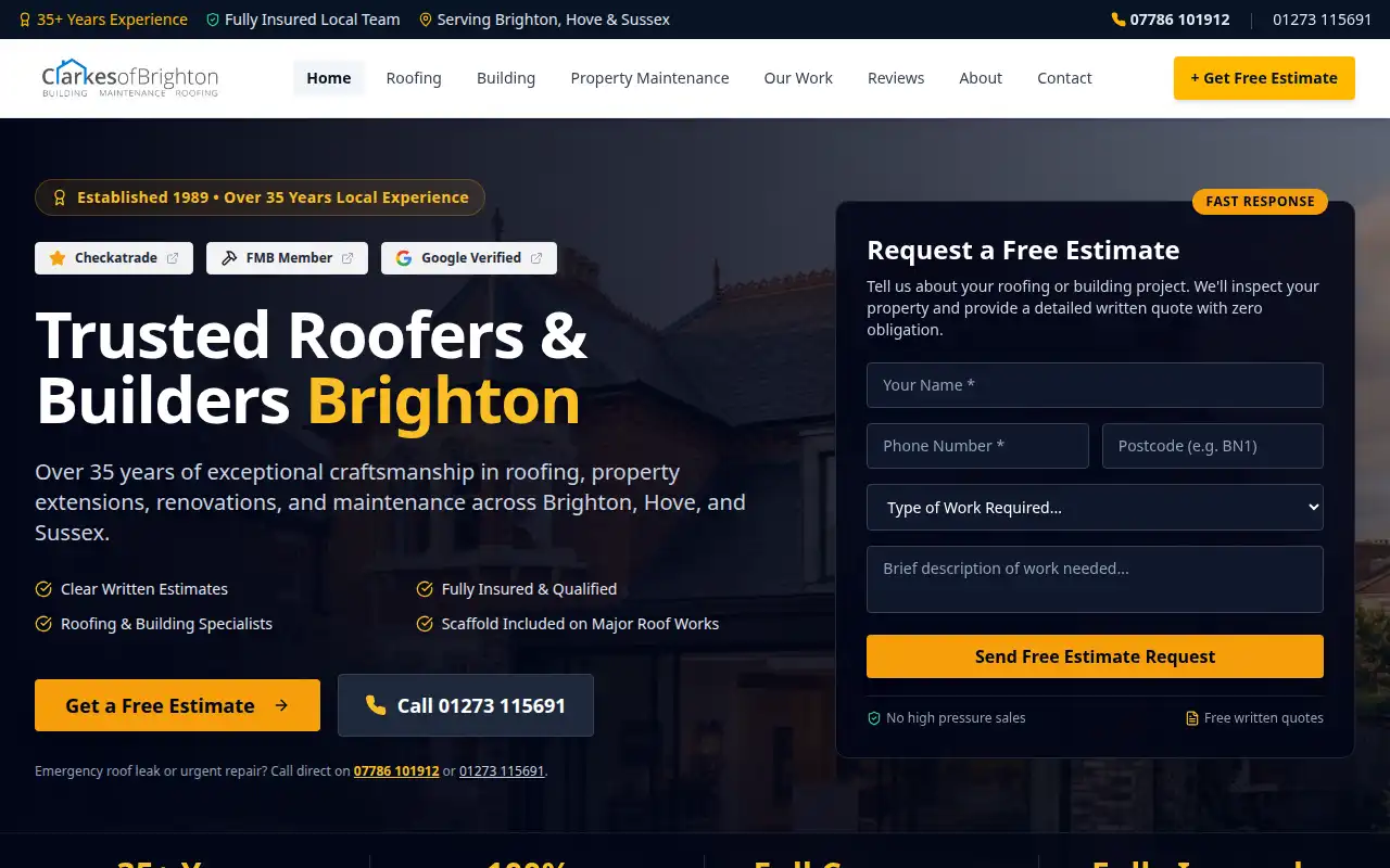 Clarkes of Brighton Roofing & Building Ltd website homepage