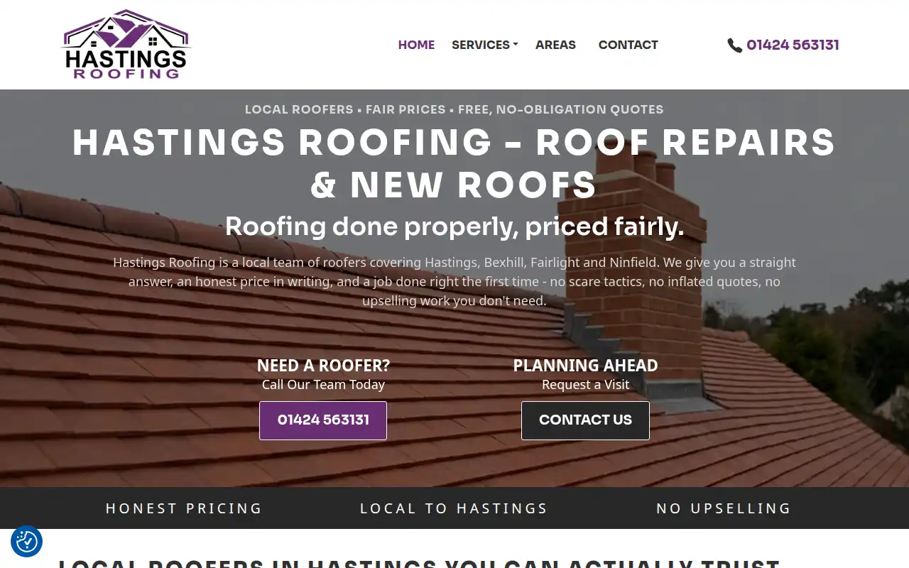 Hastings roofing website homepage