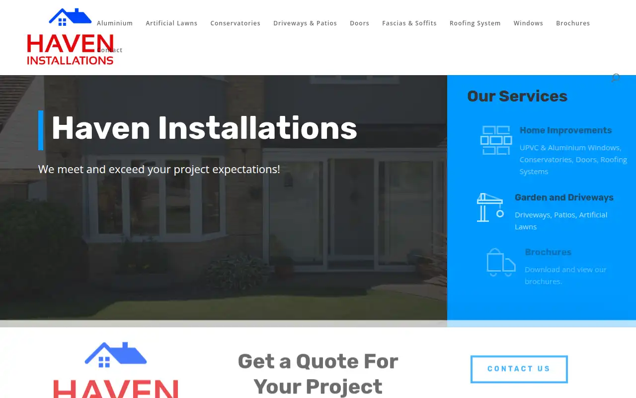Haven Installations website homepage
