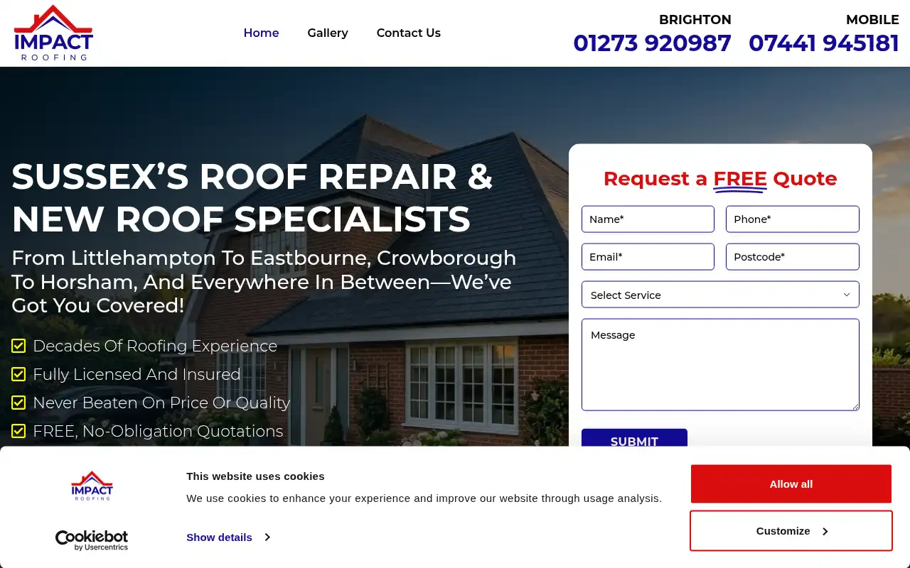 Impact Roofing website homepage