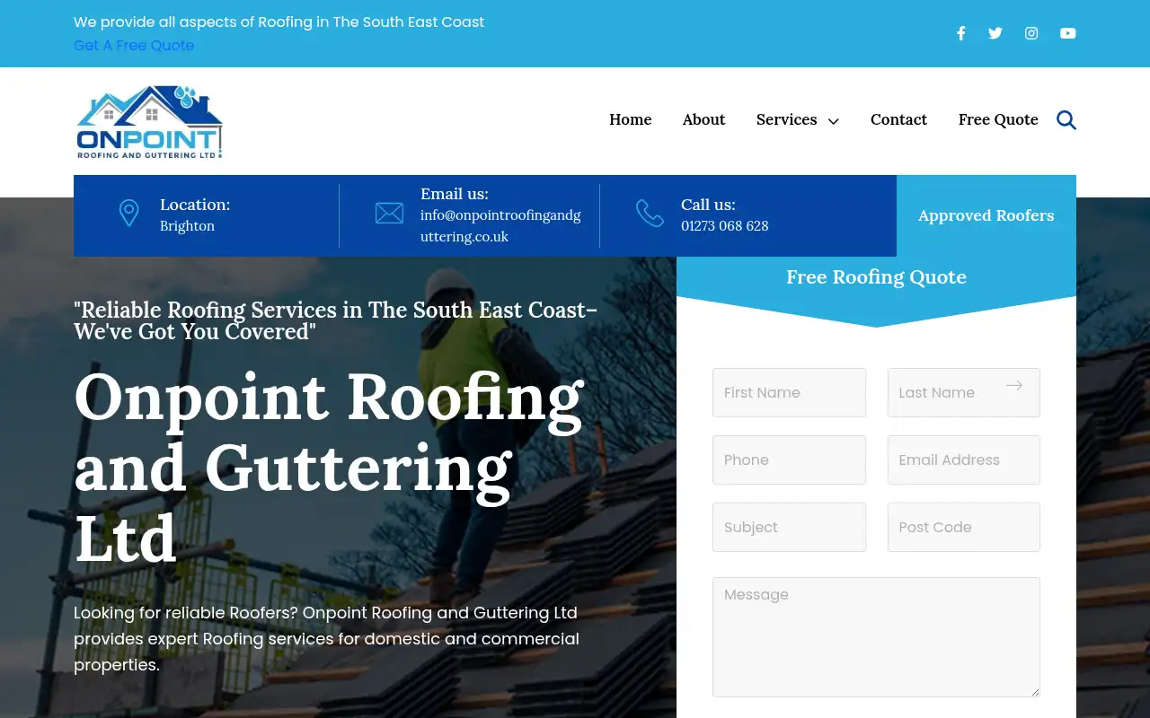 Onpoint Roofing and Guttering Ltd website homepage