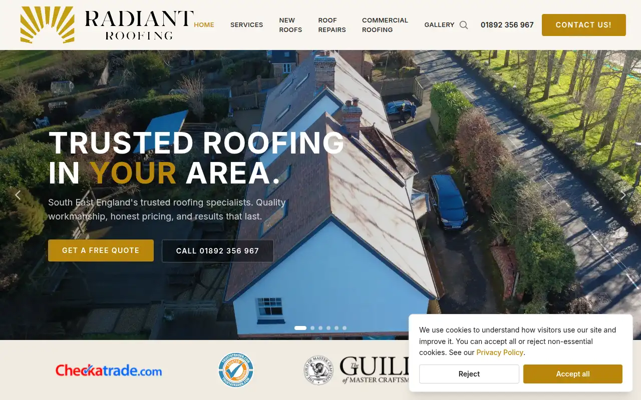 Radiant Roofing Ltd website homepage