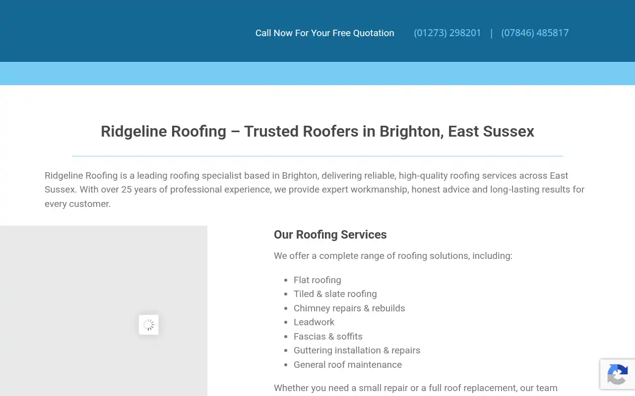 Ridgeline Roofing website homepage