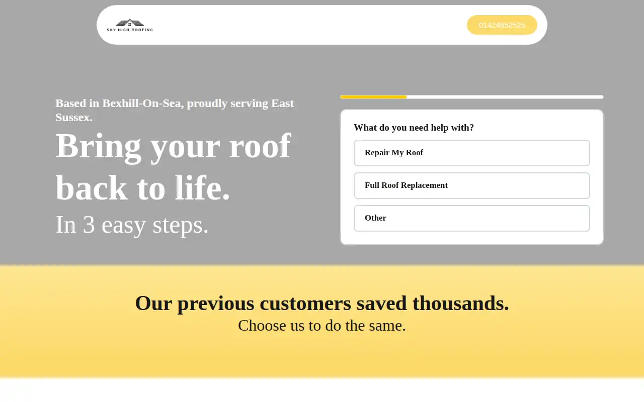 Skyhighroofing website homepage