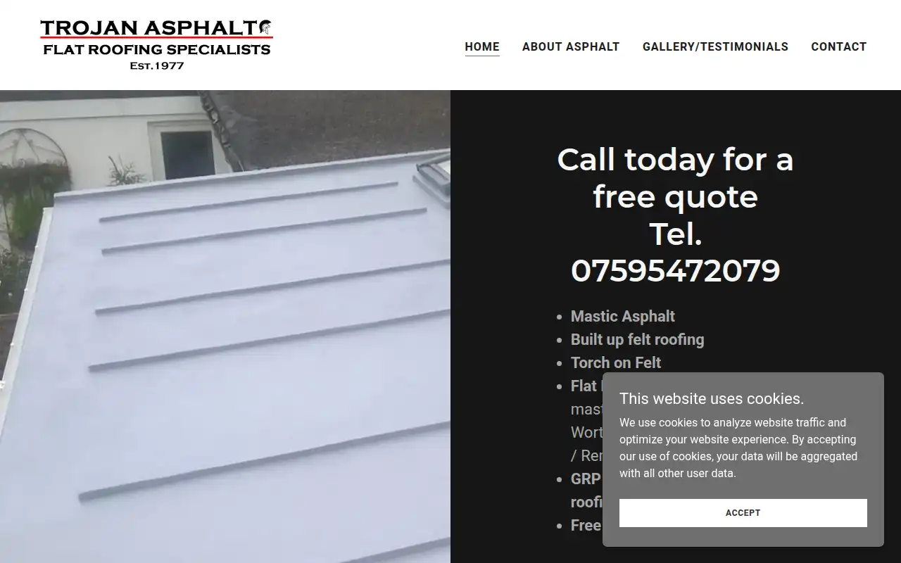 Trojan Asphalt Flat Roofing Specialists website homepage